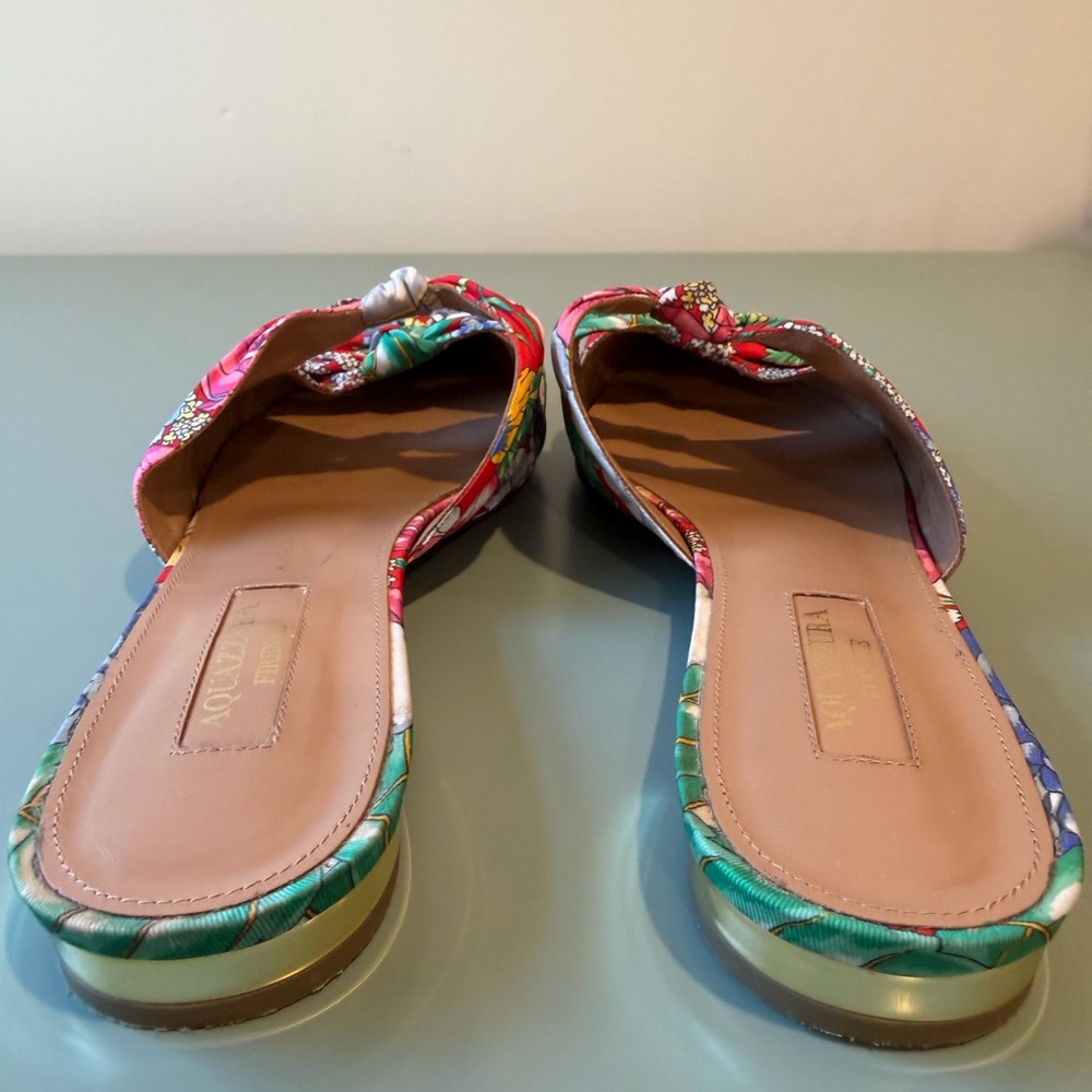 Aquazzura Firenze Denim Floral Pointed Toe Mule Flats Size 37.5 - Picture 2 of 7